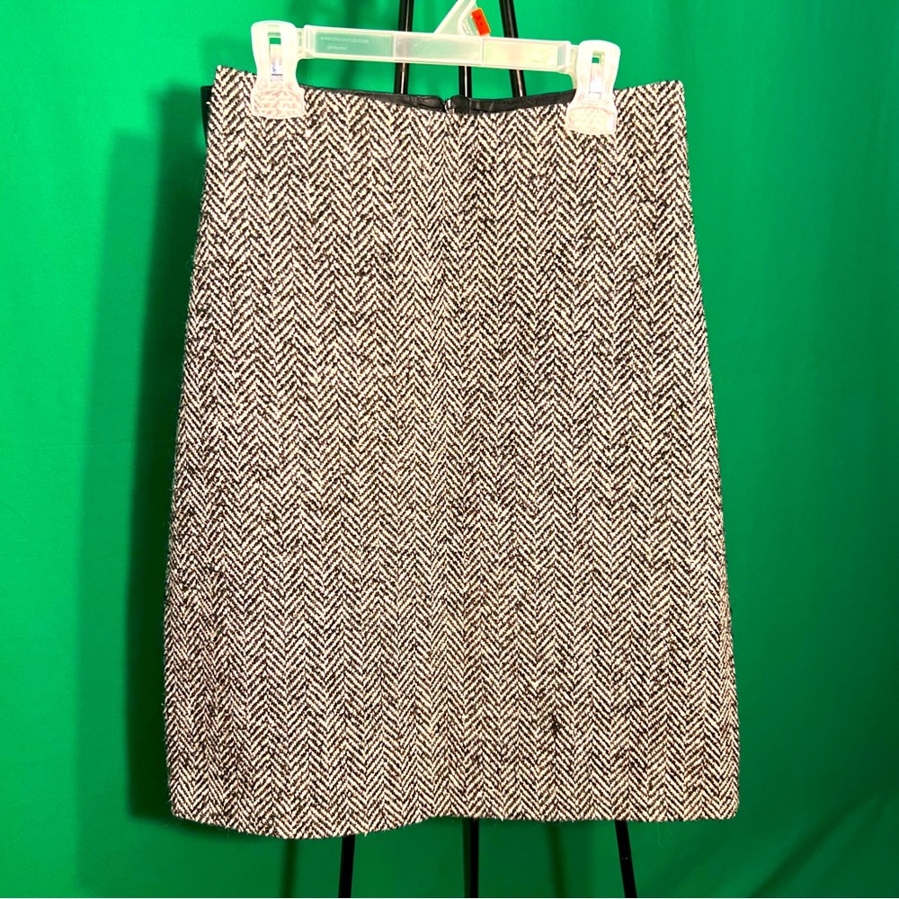 Size12 Wool/Leather Black/Grey Skirt Back Zipper Made in USA by Shelli Segal